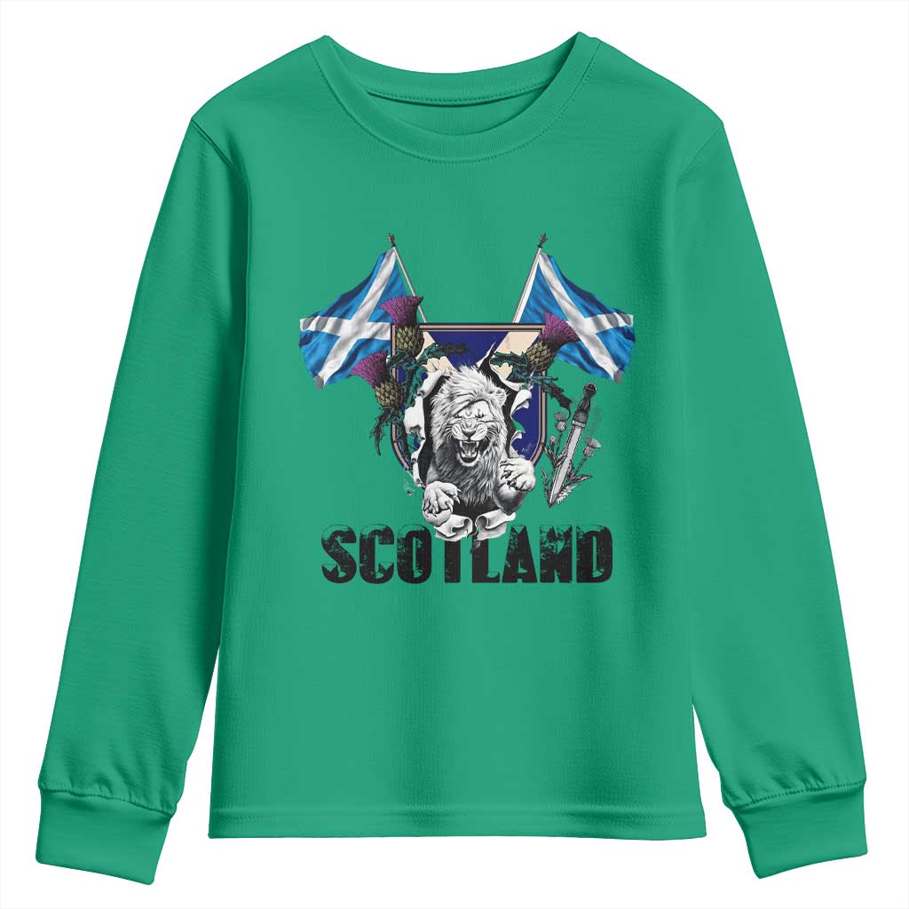 Roaring Scottish Lion Crest Youth Sweatshirt Thistle Scotland Flag Emblem for Brave Highlanders TS02 Irish Green Print Your Wear