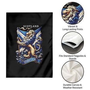 Scotland Forever Majestic Lion Rampant Holding Saltire Flag With Thistles Graphic Garden Flag