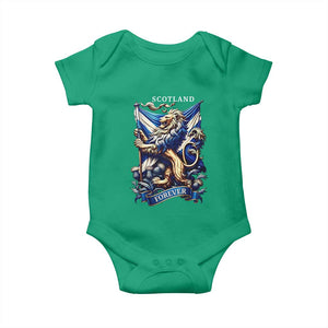 Scotland Forever Majestic Lion Rampant Holding Saltire Flag With Thistles Graphic Baby Onesie