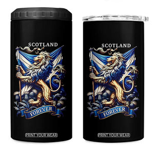 Scotland Forever Majestic Lion Rampant Holding Saltire Flag With Thistles Graphic 4 in 1 Can Cooler Tumbler