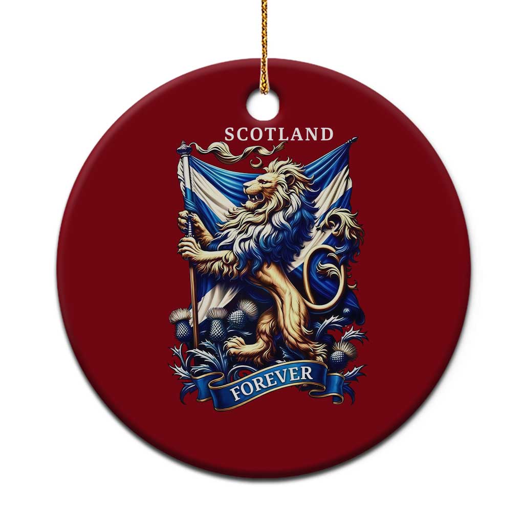 Scotland Forever Majestic Lion Rampant Holding Saltire Flag With Thistles Graphic Ceramic Ornament