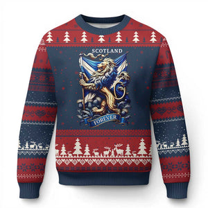 Scotland Forever Majestic Lion Rampant Holding Saltire Flag With Thistles Graphic Ugly Christmas Sweater