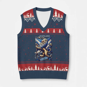 Scotland Forever Majestic Lion Rampant Holding Saltire Flag With Thistles Graphic V-Neck Knit Sweater Vest