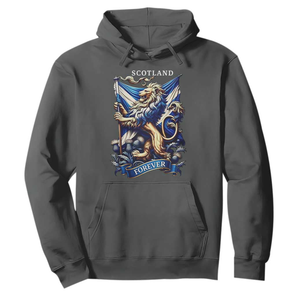 Scotland Forever Majestic Lion Rampant Holding Saltire Flag With Thistles Graphic Hoodie