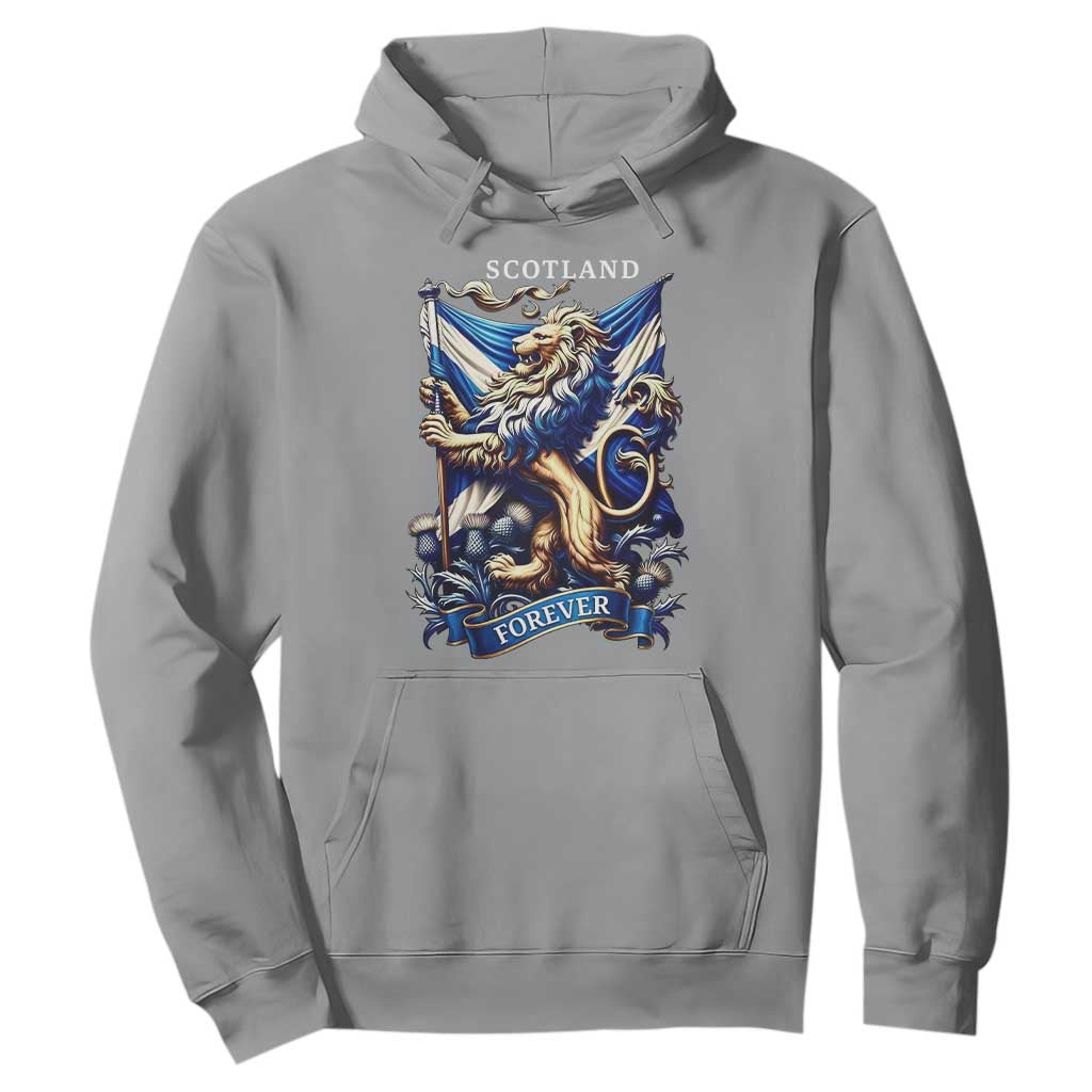 Scotland Forever Majestic Lion Rampant Holding Saltire Flag With Thistles Graphic Hoodie