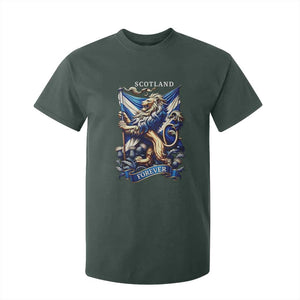 Scotland Forever Majestic Lion Rampant Holding Saltire Flag With Thistles Graphic T Shirt For Kid