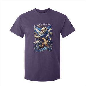 Scotland Forever Majestic Lion Rampant Holding Saltire Flag With Thistles Graphic T Shirt For Kid