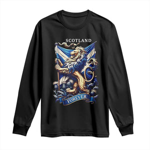 Scotland Forever Majestic Lion Rampant Holding Saltire Flag With Thistles Graphic Long Sleeve Shirt
