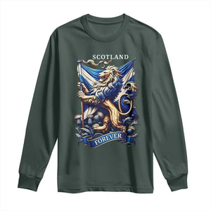 Scotland Forever Majestic Lion Rampant Holding Saltire Flag With Thistles Graphic Long Sleeve Shirt
