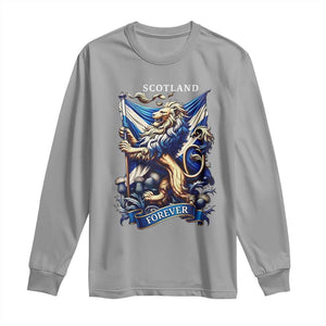 Scotland Forever Majestic Lion Rampant Holding Saltire Flag With Thistles Graphic Long Sleeve Shirt