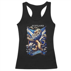 Scotland Forever Majestic Lion Rampant Holding Saltire Flag With Thistles Graphic Racerback Tank Top