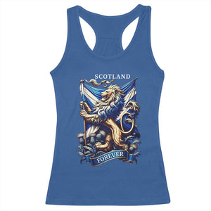 Scotland Forever Majestic Lion Rampant Holding Saltire Flag With Thistles Graphic Racerback Tank Top
