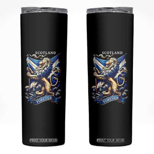 Scotland Forever Majestic Lion Rampant Holding Saltire Flag With Thistles Graphic Skinny Tumbler