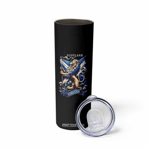 Scotland Forever Majestic Lion Rampant Holding Saltire Flag With Thistles Graphic Skinny Tumbler