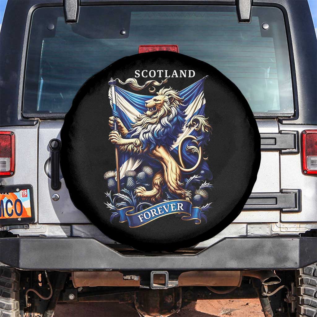 Scotland Forever Majestic Lion Rampant Holding Saltire Flag With Thistles Graphic Spare Tire Cover