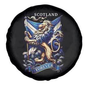 Scotland Forever Majestic Lion Rampant Holding Saltire Flag With Thistles Graphic Spare Tire Cover