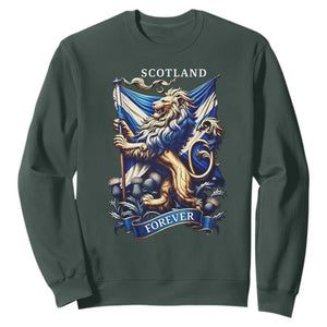 Scotland Forever Majestic Lion Rampant Holding Saltire Flag With Thistles Graphic Sweatshirt