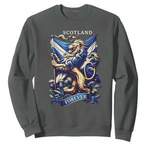 Scotland Forever Majestic Lion Rampant Holding Saltire Flag With Thistles Graphic Sweatshirt