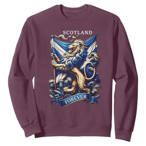 Scotland Forever Majestic Lion Rampant Holding Saltire Flag With Thistles Graphic Sweatshirt