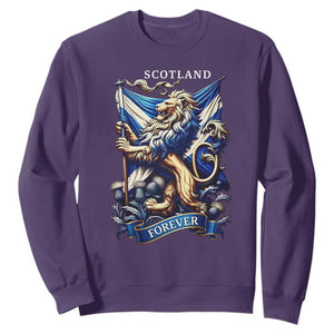 Scotland Forever Majestic Lion Rampant Holding Saltire Flag With Thistles Graphic Sweatshirt