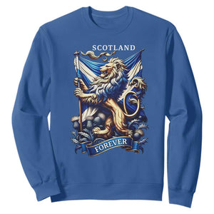 Scotland Forever Majestic Lion Rampant Holding Saltire Flag With Thistles Graphic Sweatshirt