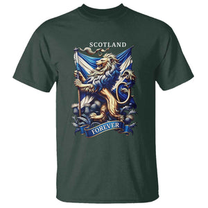 Scotland Forever Majestic Lion Rampant Holding Saltire Flag With Thistles Graphic T Shirt