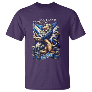 Scotland Forever Majestic Lion Rampant Holding Saltire Flag With Thistles Graphic T Shirt