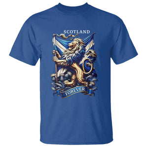 Scotland Forever Majestic Lion Rampant Holding Saltire Flag With Thistles Graphic T Shirt