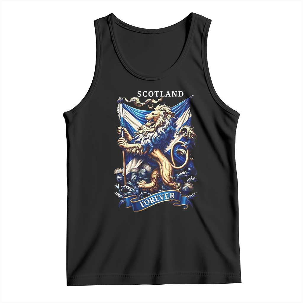 Scotland Forever Majestic Lion Rampant Holding Saltire Flag With Thistles Graphic Tank Top