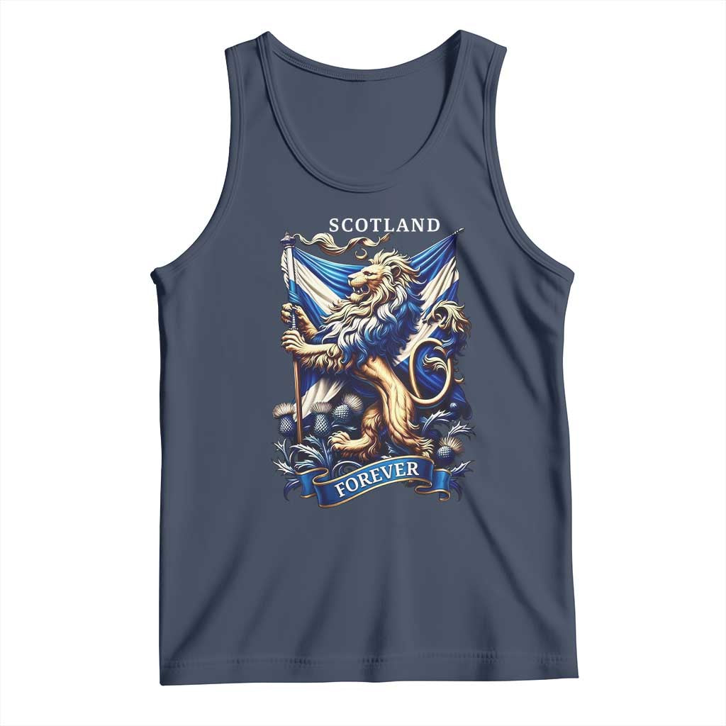 Scotland Forever Majestic Lion Rampant Holding Saltire Flag With Thistles Graphic Tank Top