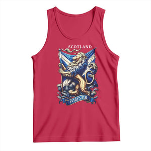 Scotland Forever Majestic Lion Rampant Holding Saltire Flag With Thistles Graphic Tank Top