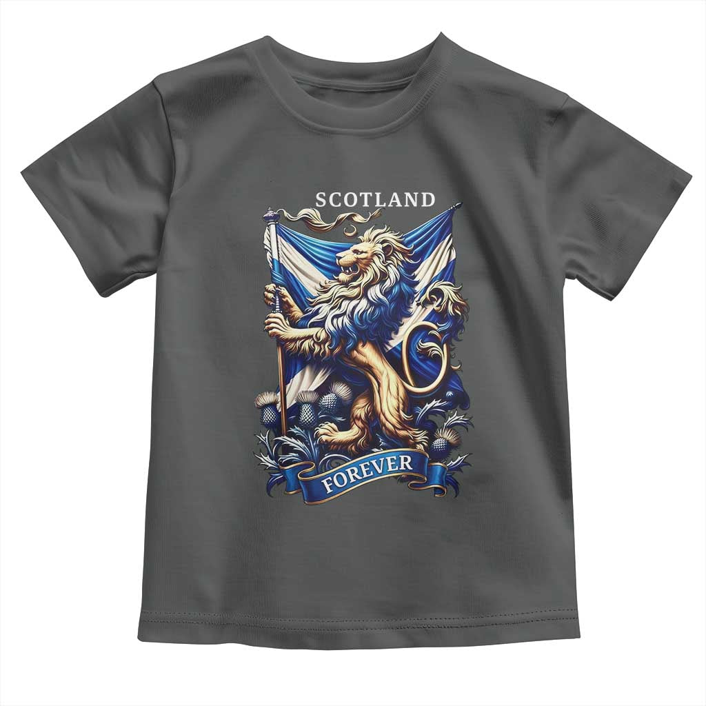 Scotland Forever Majestic Lion Rampant Holding Saltire Flag With Thistles Graphic Toddler T Shirt