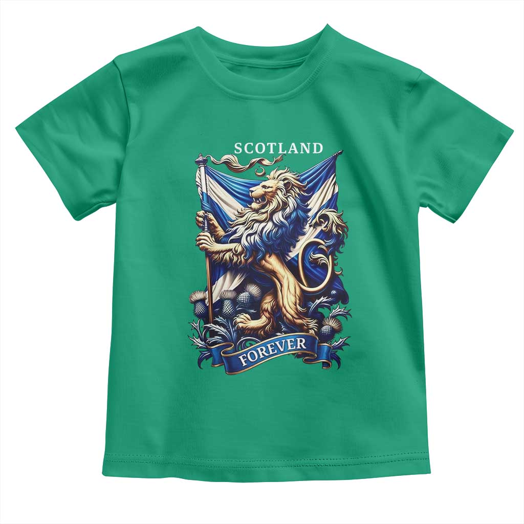 Scotland Forever Majestic Lion Rampant Holding Saltire Flag With Thistles Graphic Toddler T Shirt