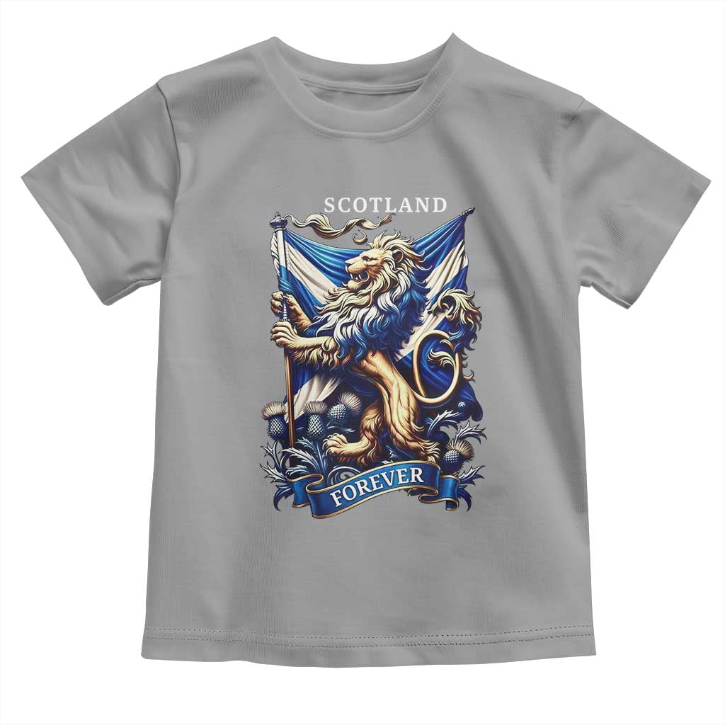 Scotland Forever Majestic Lion Rampant Holding Saltire Flag With Thistles Graphic Toddler T Shirt