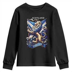 Scotland Forever Majestic Lion Rampant Holding Saltire Flag With Thistles Graphic Youth Sweatshirt