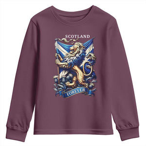 Scotland Forever Majestic Lion Rampant Holding Saltire Flag With Thistles Graphic Youth Sweatshirt