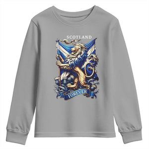 Scotland Forever Majestic Lion Rampant Holding Saltire Flag With Thistles Graphic Youth Sweatshirt