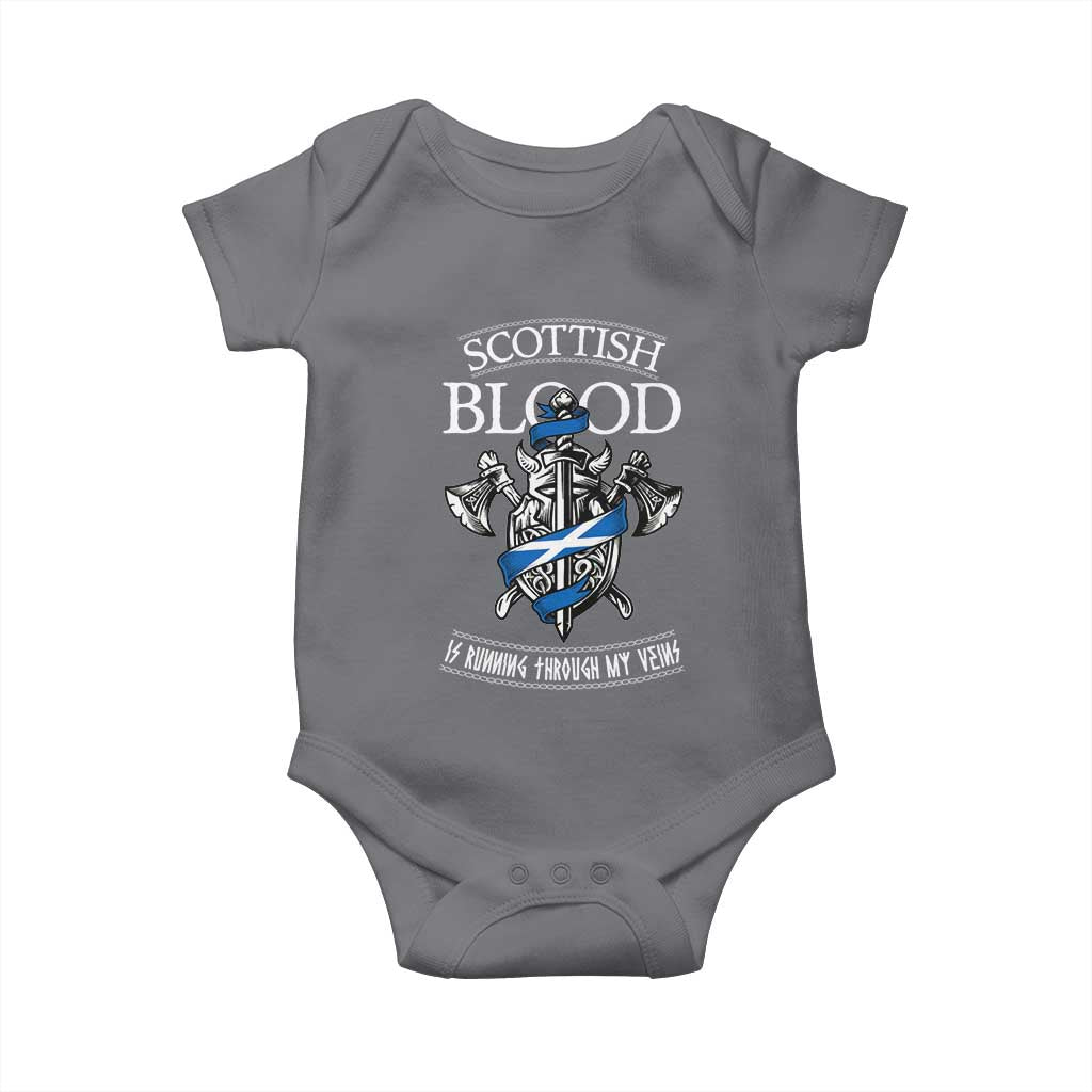 Scottish Blood Running Through My Veins Baby Onesie Viking Axe and Sword Heritage TS02 Charcoal Print Your Wear