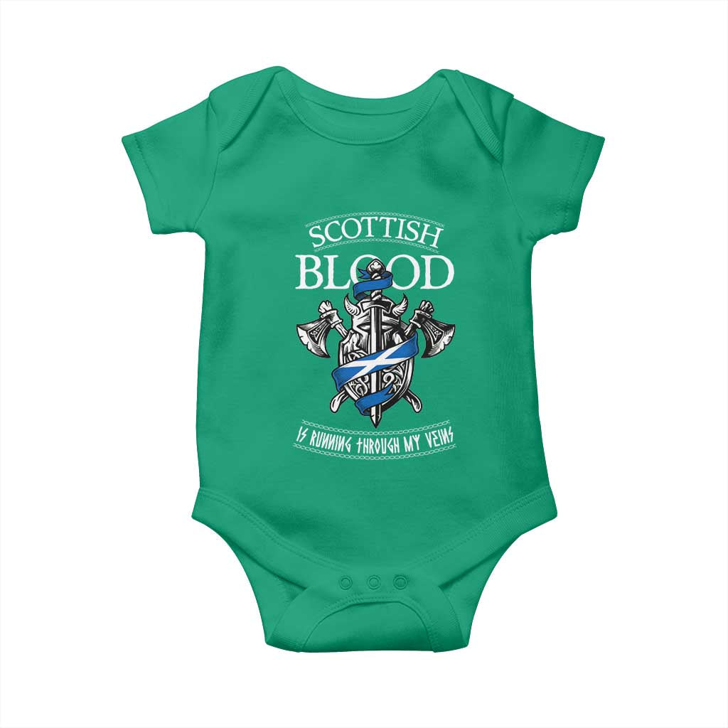 Scottish Blood Running Through My Veins Baby Onesie Viking Axe and Sword Heritage TS02 Irish Green Print Your Wear