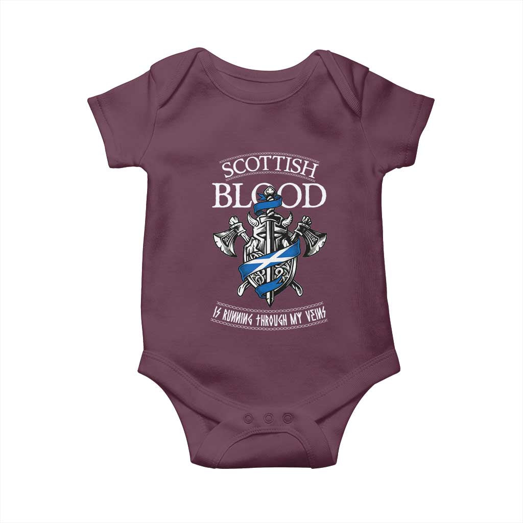 Scottish Blood Running Through My Veins Baby Onesie Viking Axe and Sword Heritage TS02 Maroon Print Your Wear