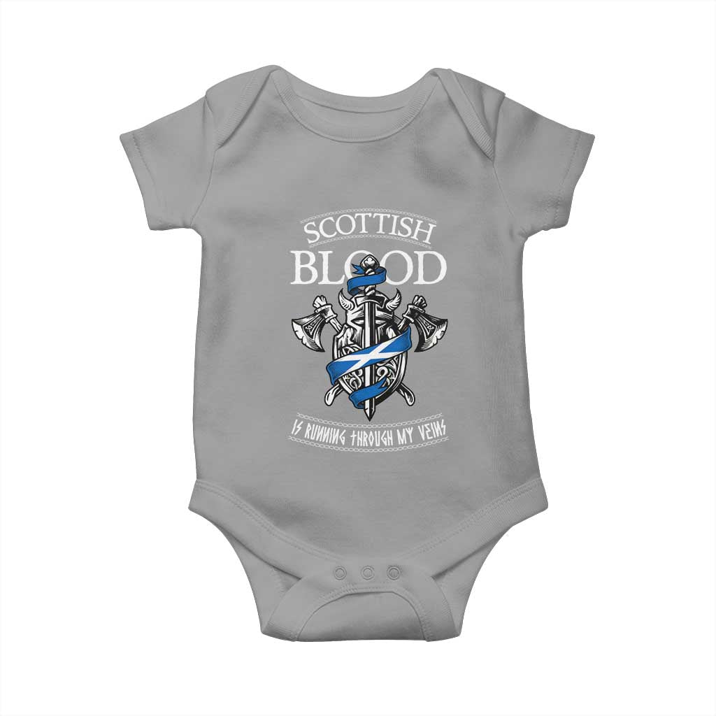 Scottish Blood Running Through My Veins Baby Onesie Viking Axe and Sword Heritage TS02 Sport Gray Print Your Wear