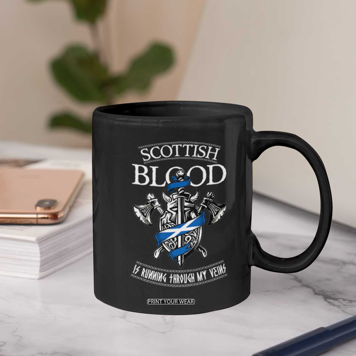 Scottish Blood Running Through My Veins Coffee Mug Viking Axe and Sword Heritage TS02 Print Your Wear
