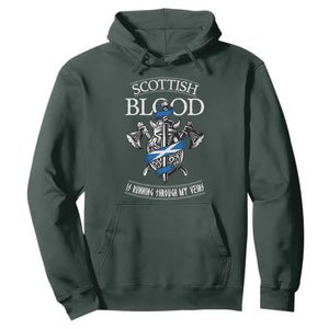 Scottish Blood Running Through My Veins Hoodie Viking Axe and Sword Heritage TS02 Dark Forest Green Print Your Wear