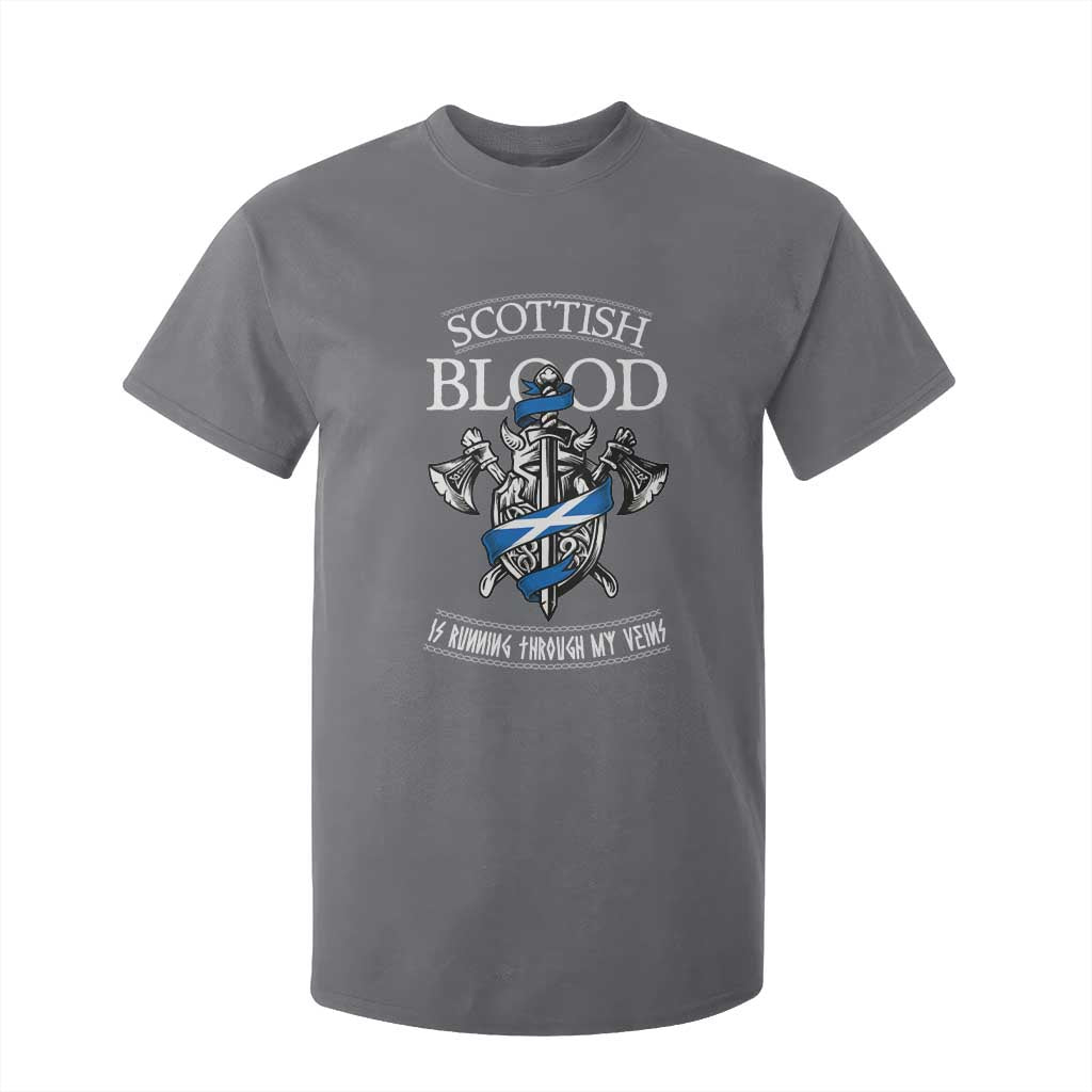 Scottish Blood Running Through My Veins T Shirt For Kid Viking Axe and Sword Heritage TS02 Charcoal Print Your Wear