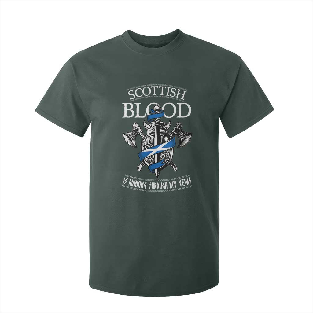 Scottish Blood Running Through My Veins T Shirt For Kid Viking Axe and Sword Heritage TS02 Dark Forest Green Print Your Wear
