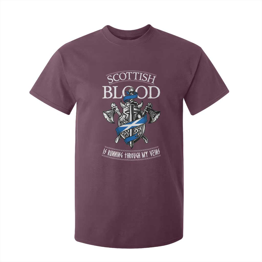Scottish Blood Running Through My Veins T Shirt For Kid Viking Axe and Sword Heritage TS02 Maroon Print Your Wear