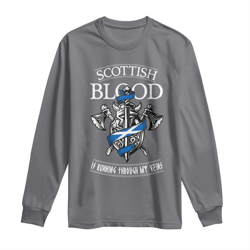 Scottish Blood Running Through My Veins Long Sleeve Shirt Viking Axe and Sword Heritage TS02 Charcoal Print Your Wear