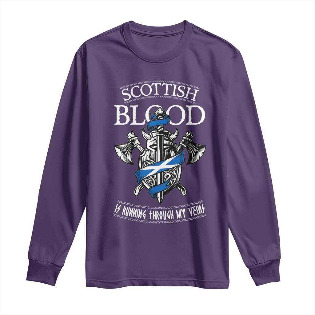Scottish Blood Running Through My Veins Long Sleeve Shirt Viking Axe and Sword Heritage TS02 Purple Print Your Wear