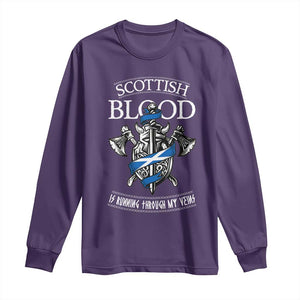 Scottish Blood Running Through My Veins Long Sleeve Shirt Viking Axe and Sword Heritage TS02 Purple Print Your Wear