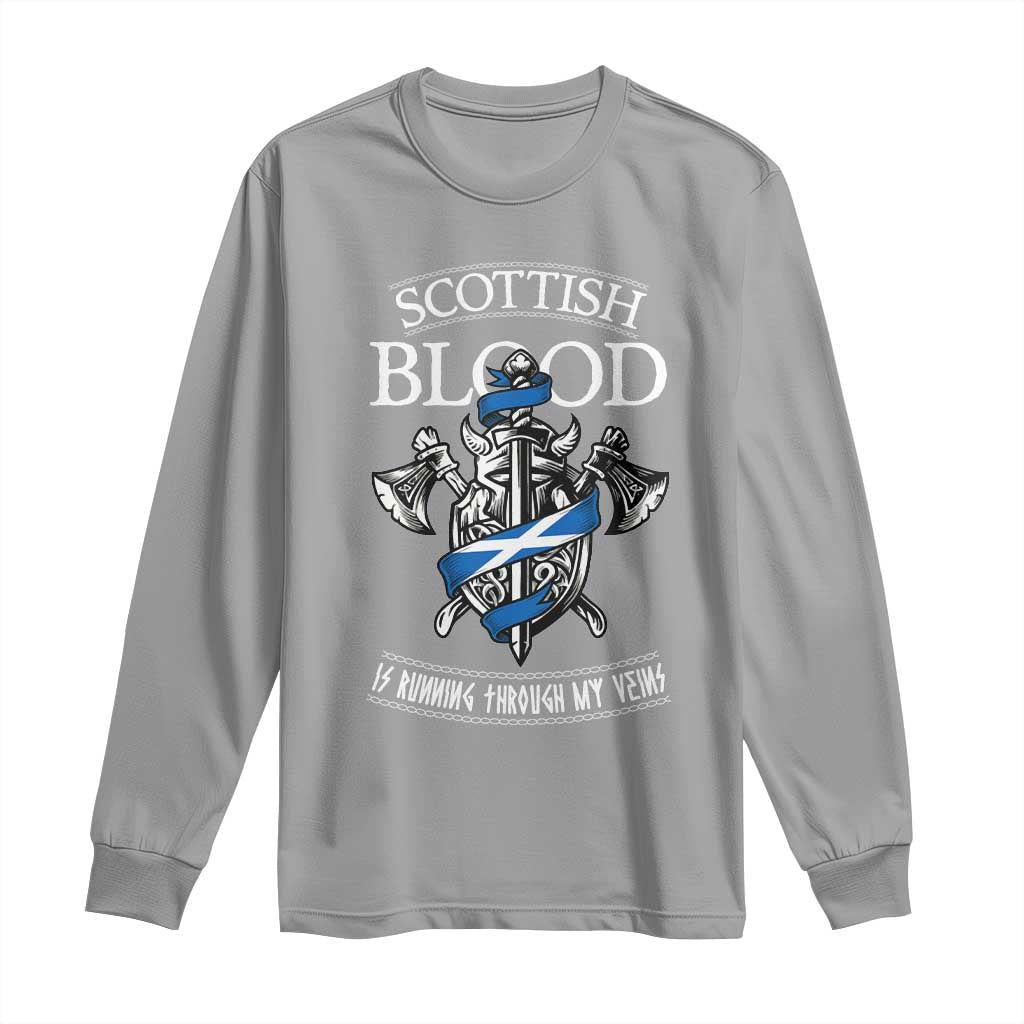 Scottish Blood Running Through My Veins Long Sleeve Shirt Viking Axe and Sword Heritage TS02 Sport Gray Print Your Wear